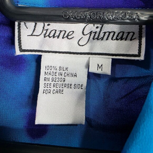 Womens Vintage Diane Gilman Blue & Purple Abstract 100% Silk Blouse Button Up M - Picture 2 of 7